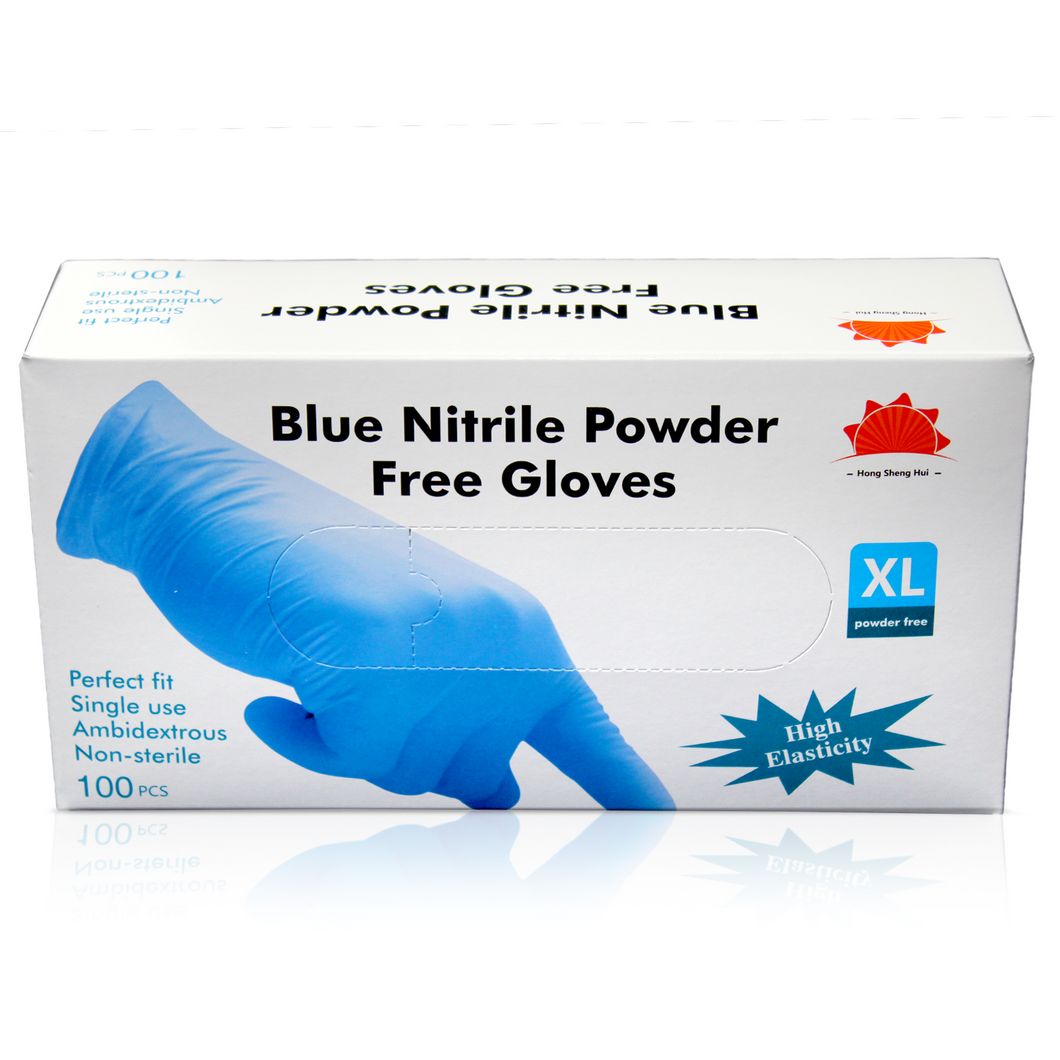 Blue Nitrile Powder Free Gloves, Size XL 100 gloves/box