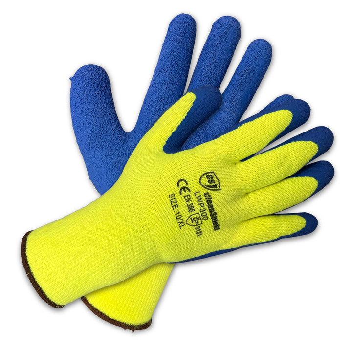 Latex 1/2 Coated Thermal Winter Gloves. Blue On Green. 72 Pairs Per Case (Case of 12 Bags x 6 Pairs Per Bag)