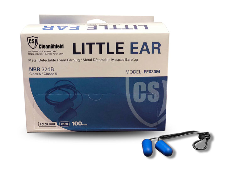 LittleEar® Metal Detectable Foam Earplugs, Corded, Blue; 100 pairs/box