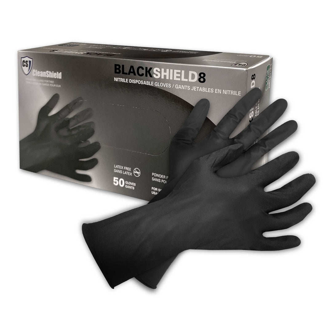 BlackShield8 Nitrile Disposable Gloves, Black.  8MIL 12