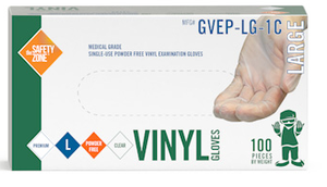 The Safety Zone Powder Free Clear Vinyl Gloves,100/box