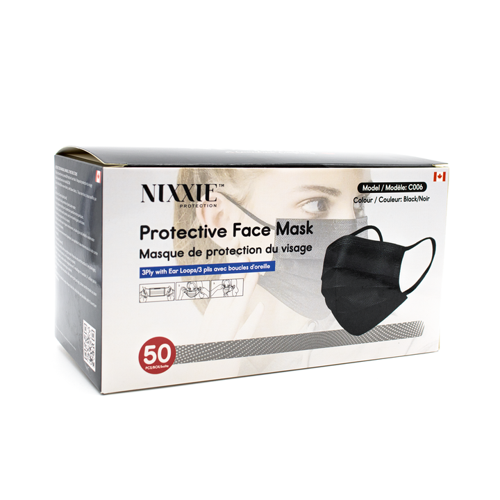 Premium Nixxie Protection™ Black Disposable Masks 3 Ply ; Case of 2000 Masks - 40 Packs x 50 Masks