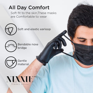 Premium Nixxie Protection™ Black Disposable Masks; 50/box