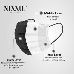 Premium Nixxie Protection™ Black Disposable Masks 3 Ply ; Case of 2000 Masks - 40 Packs x 50 Masks