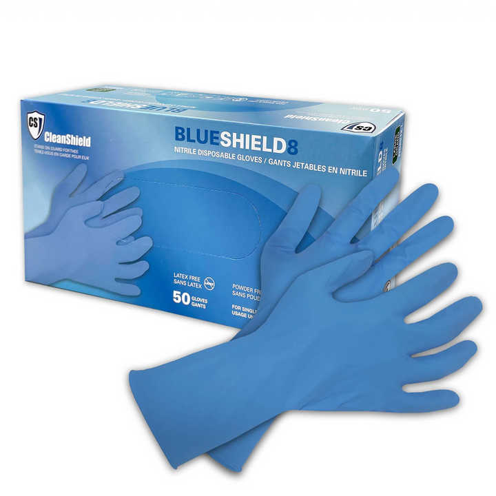 BlueShield8 Nitrile Disposable Gloves, Blue.  8MIL 12" 50/box