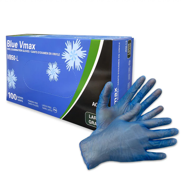 BlueVmax Vinyl Examination Gloves. 4 MIL 100/box