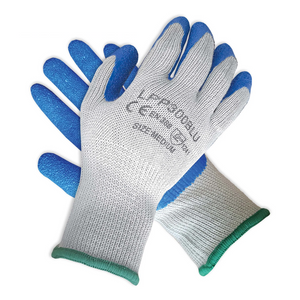 Latex 1/2 Coated Work Gloves. Blue On Grey. 12 pairs/bag