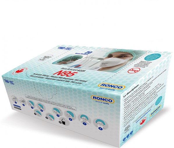 RONCO N95 Respirator, Flat-folded, 6225, Individually packed